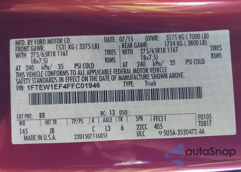 2015 Ford F-150 Xlt from USA, damaged, VIN 1FTEW1EF4FFC01946